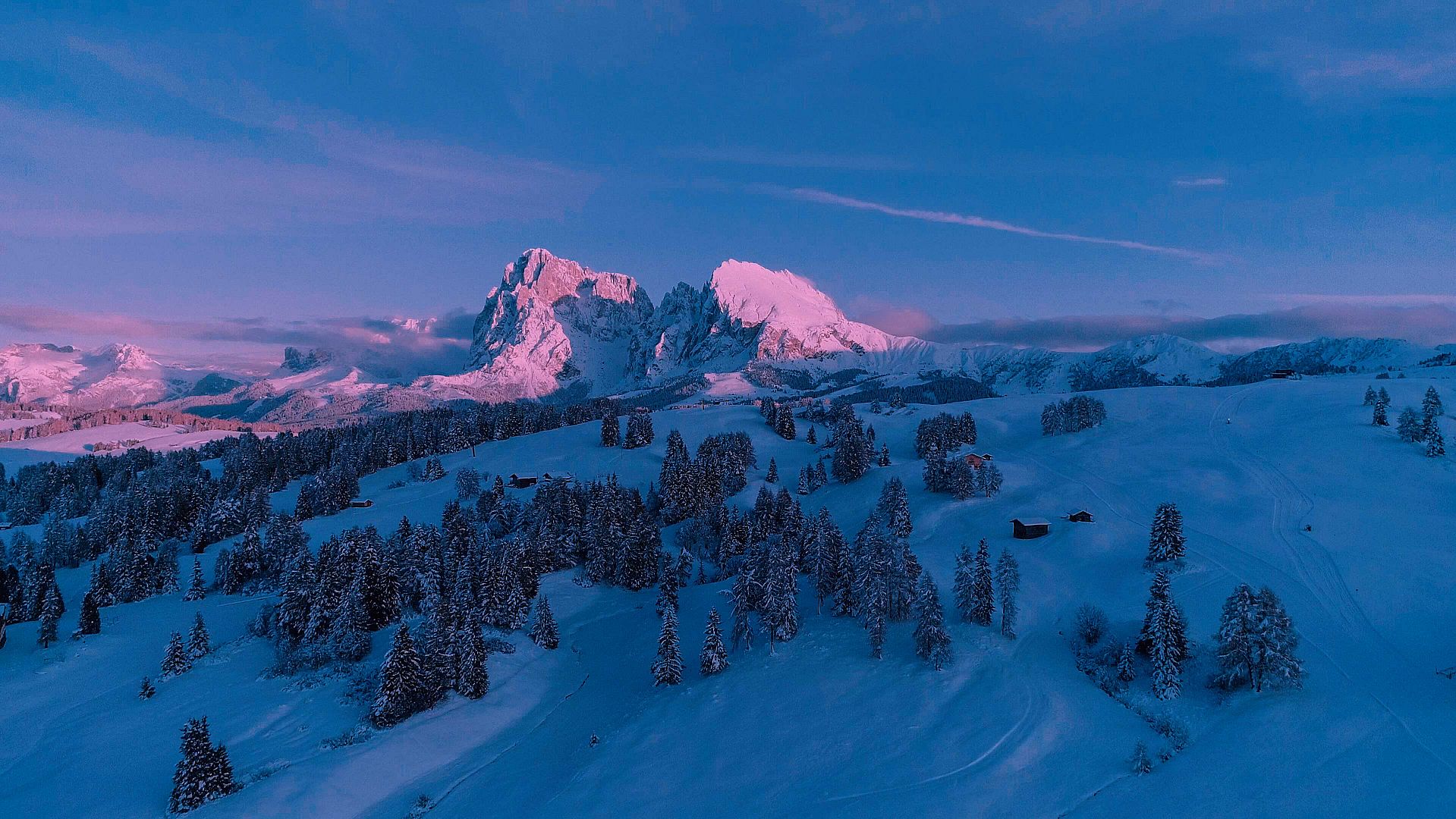 Abendrot auf der Seiser Alm-Fichtenheim