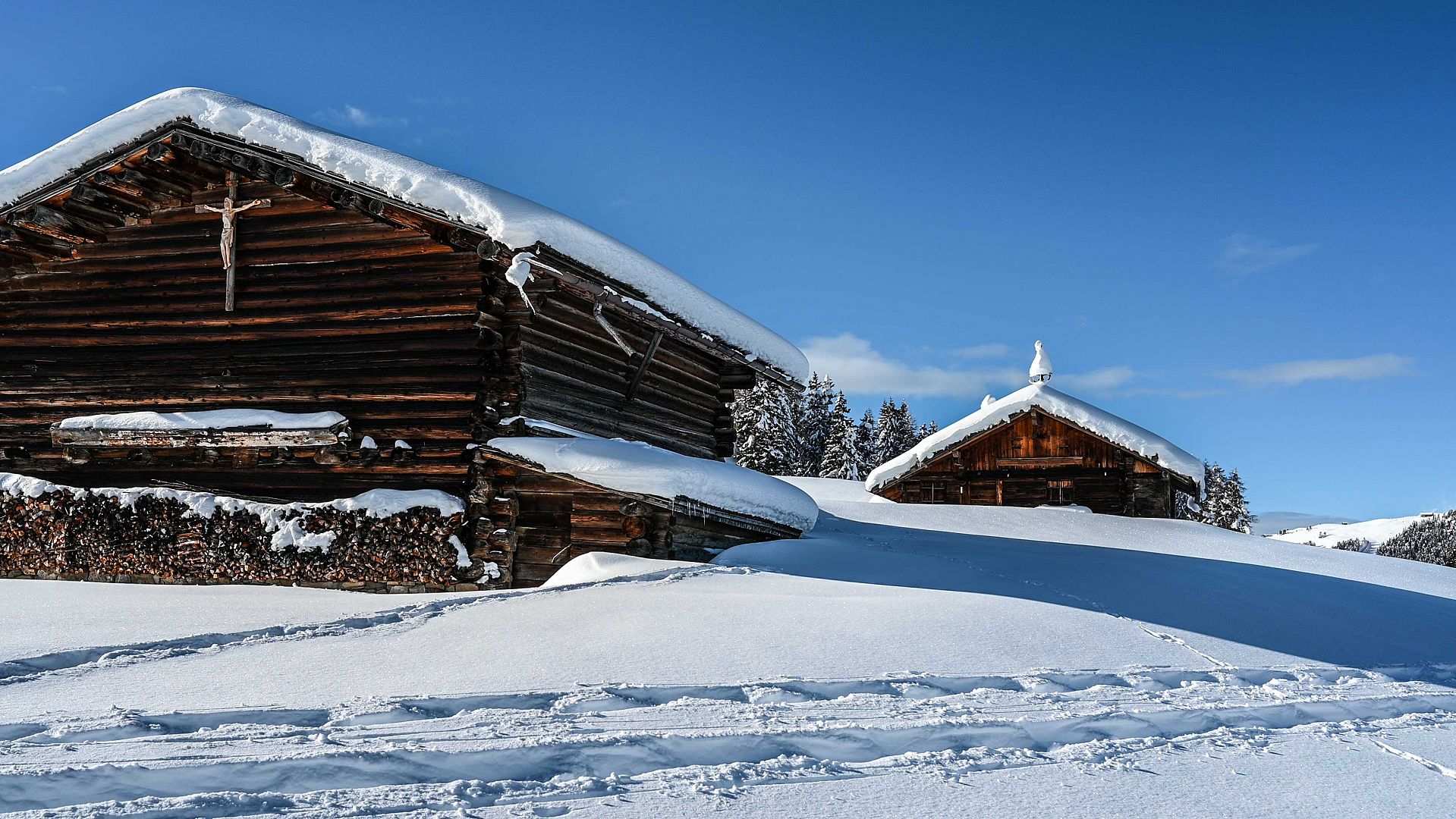 Alpine huts on the Alpe di Siusi-Fichtenheim